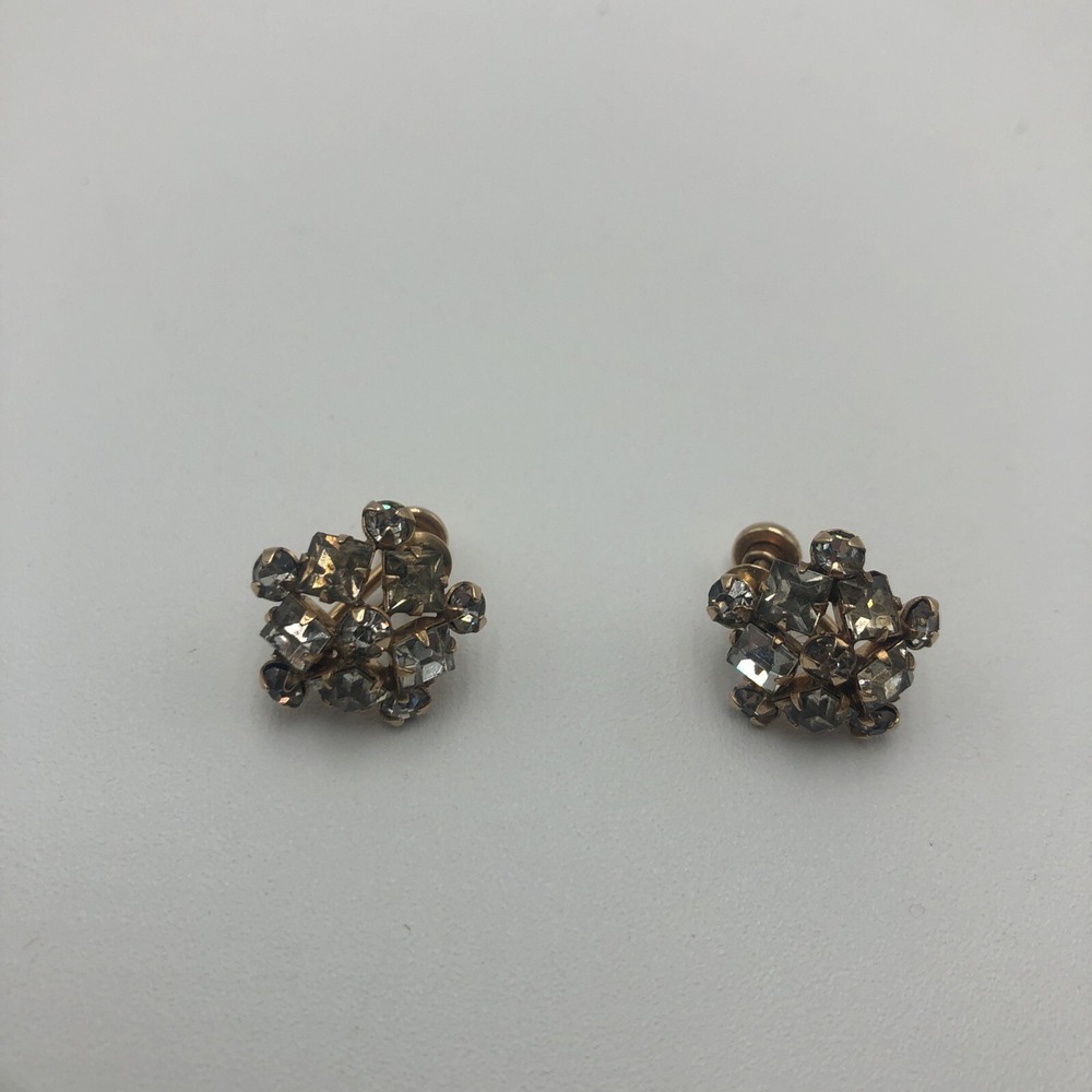 VINTAGE M&S GOLD FILLED EARRINGS WHITE CRYSTALS STAR SHAPE SCREW ON 1/20-12K